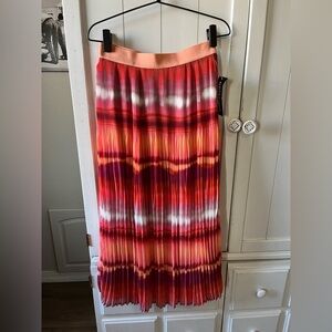 Notations Pink and Red Pleated Maxi Skirt